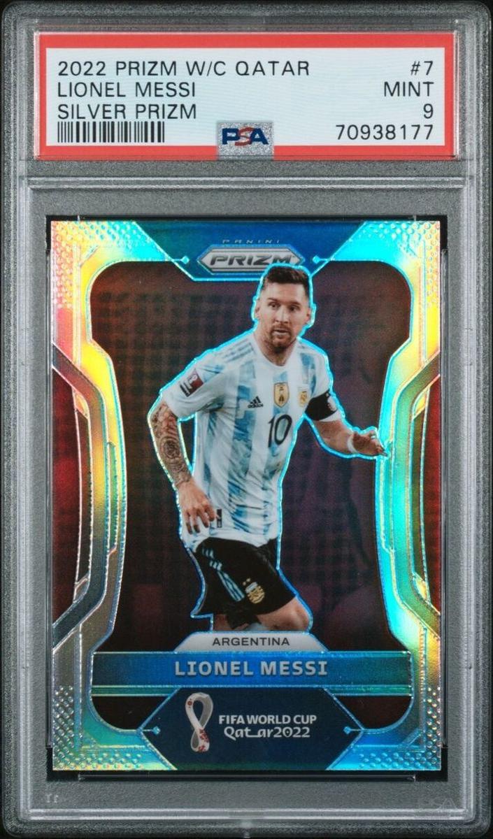 2022 Panini Prizm FIFA World Cup Qatar Soccer Silver Lionel Messi #7 PSA 9
