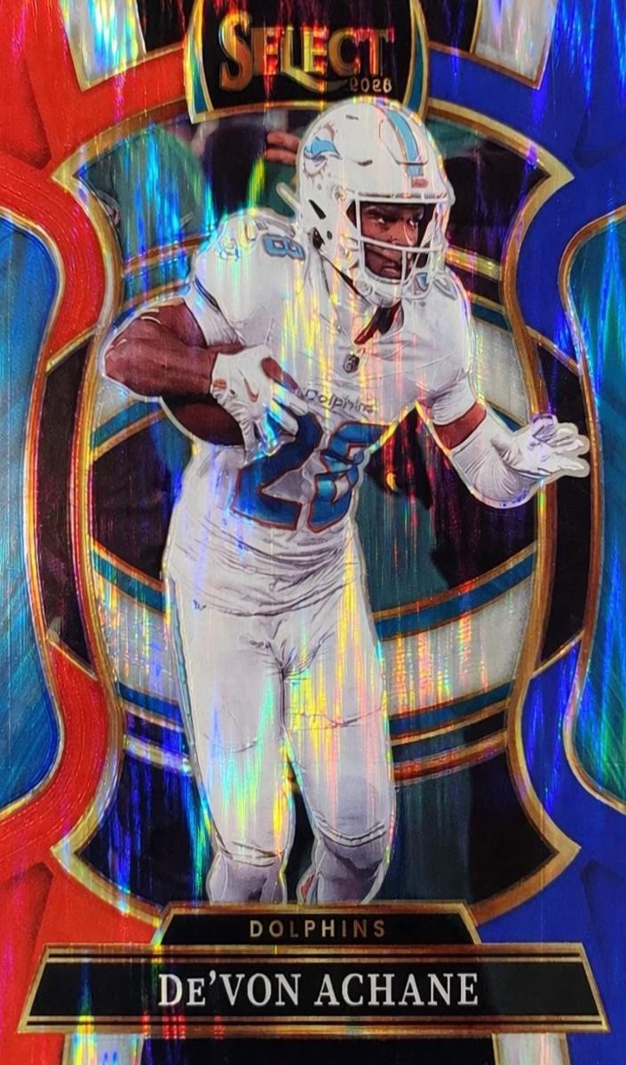 2025 Panini Select Football Red and Blue Shock De'Von Achane #81