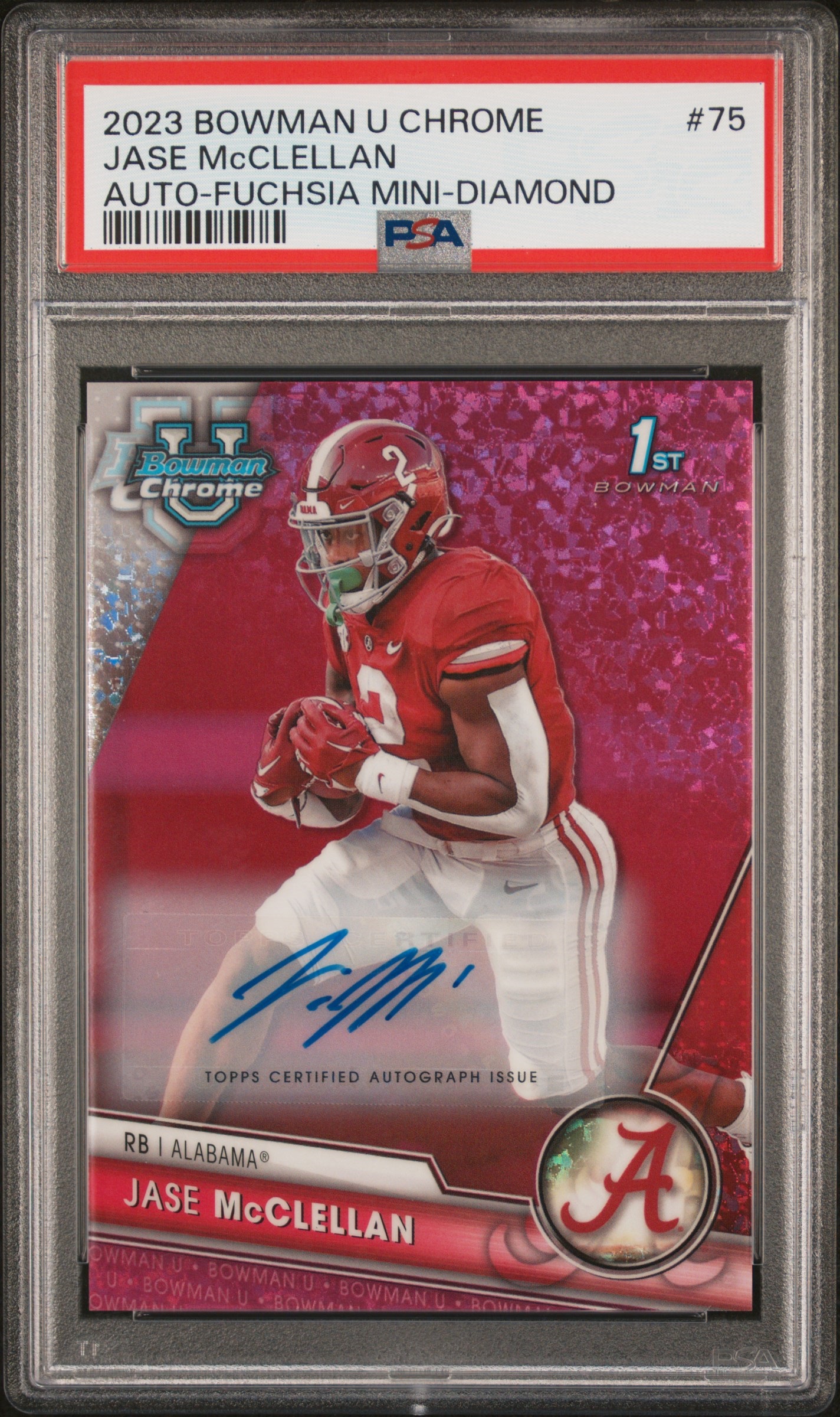 2023 Bowman Chrome University Football Fuchsia Mini-Diamond Jase McClellan #75 PSA 9