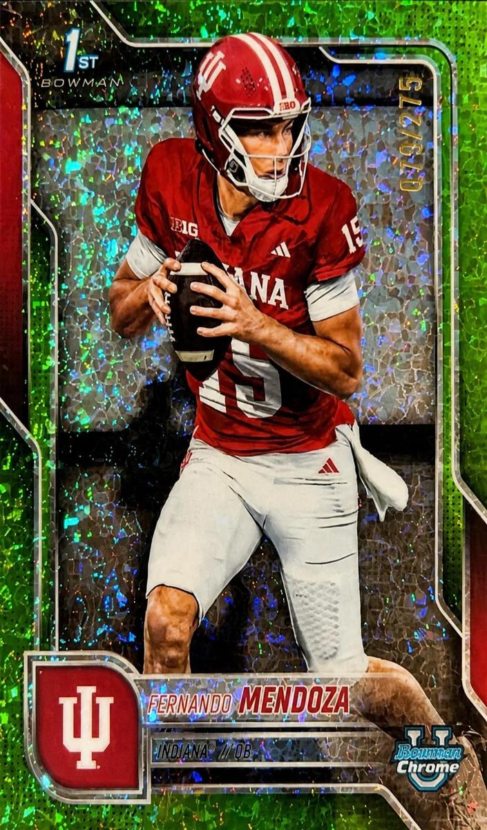 2025 Bowman Chrome University Football Lime Green Mini-Diamond Refractor Fernando Mendoza #109