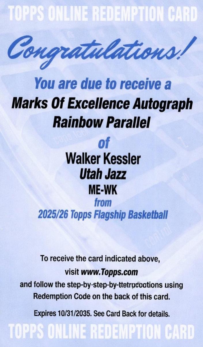 2025 Topps Basketball Rainbow Walker Kessler #ME-WK