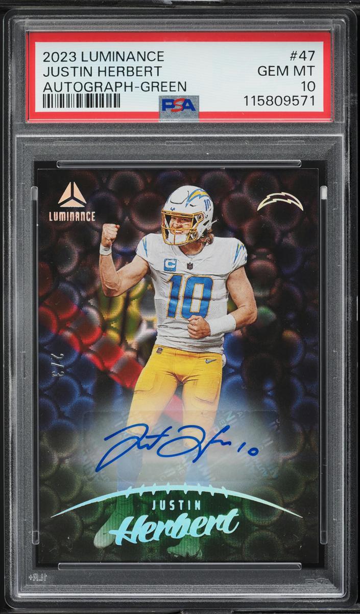 2023 Panini Luminance Football Green Justin Herbert #47 PSA 10