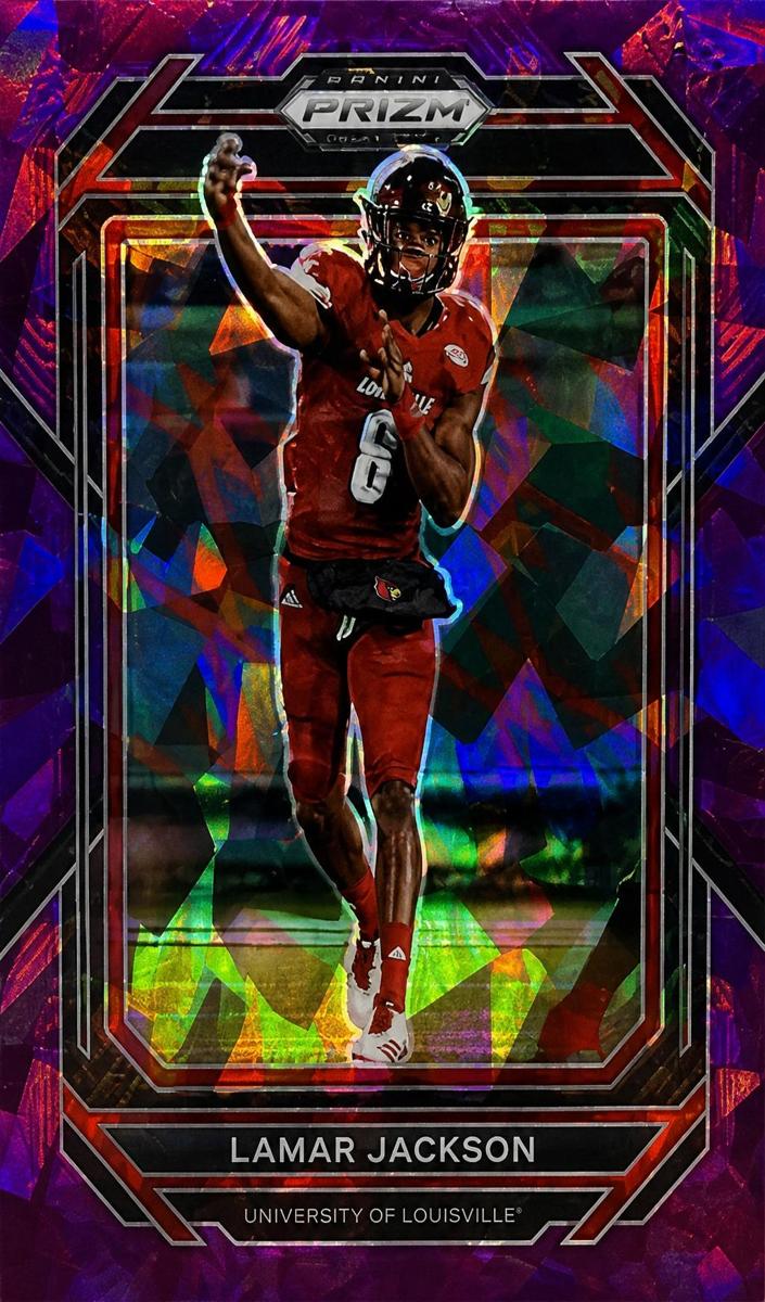 2023 Panini Prizm Draft Picks Football Purple Ice Lamar Jackson #67 PSA 8.5