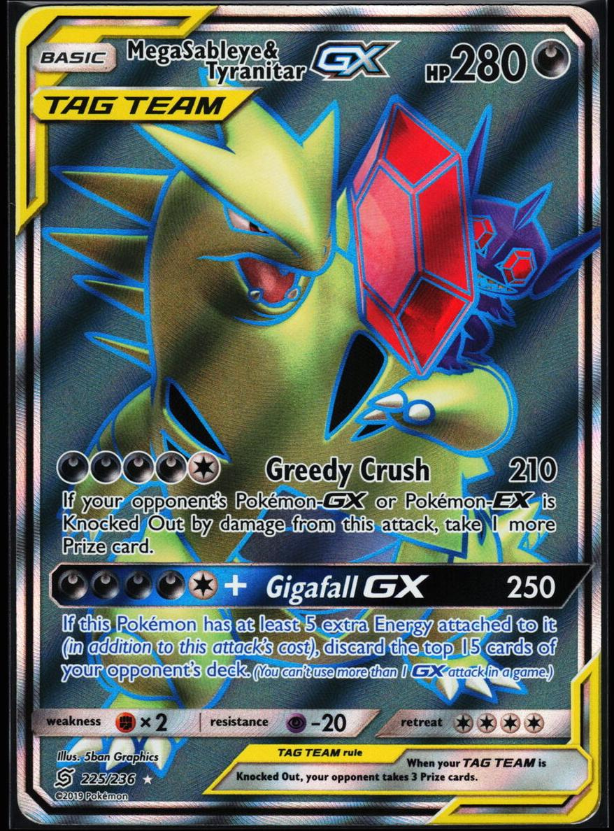 2019 Pokemon Sun & Moon Unified Minds Mega Sableye & Tyranitar #225 PSA 9