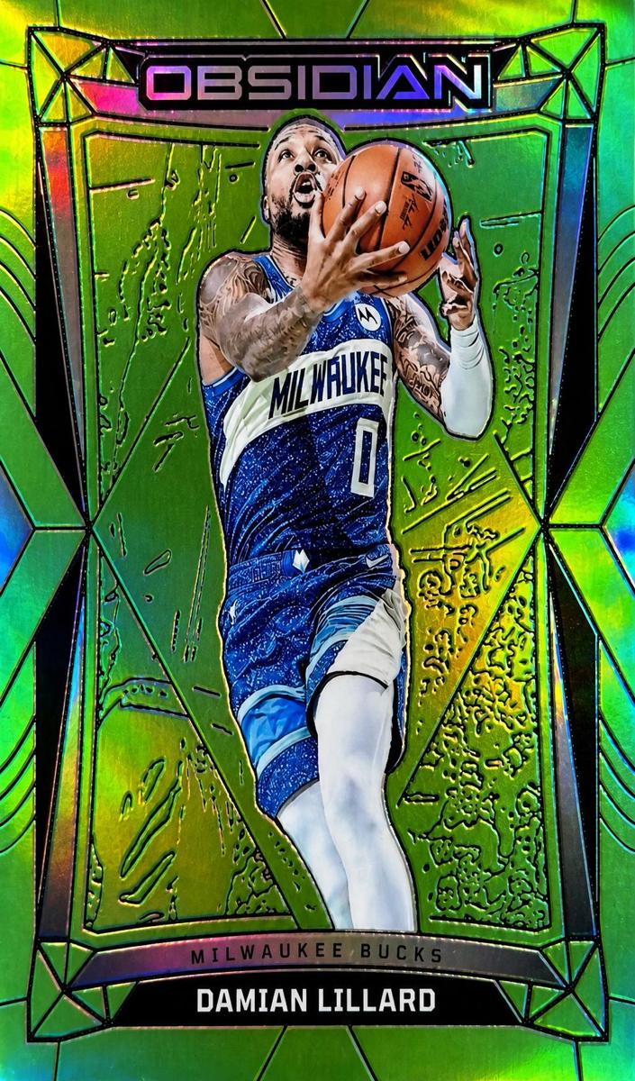 2023 Panini Obsidian Basketball Electric Etch Green Flood Damian Lillard #44