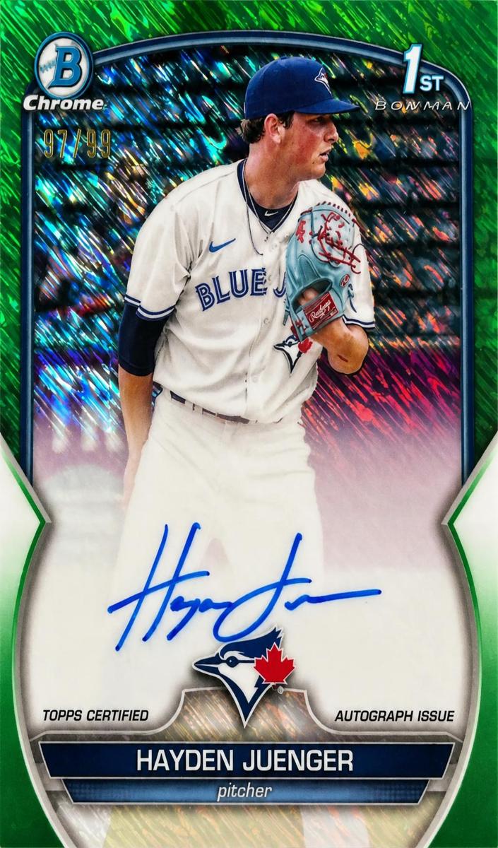 2023 Bowman Chrome Prospects Baseball Green Shimmer Hayden Juenger #CPA-HJ PSA 10