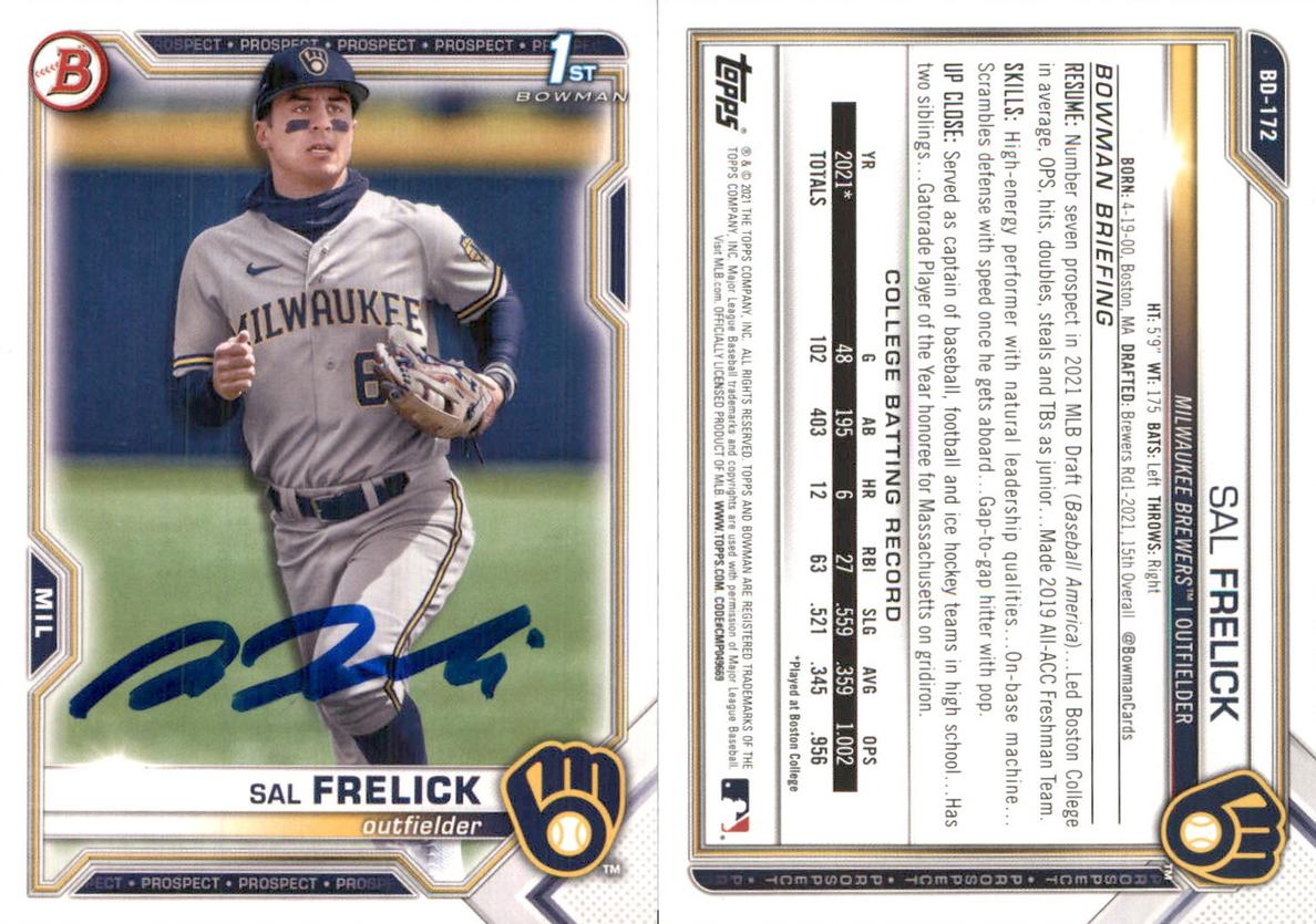 2021 Bowman Draft Baseball Sal Frelick #CDA-SF PSA 10
