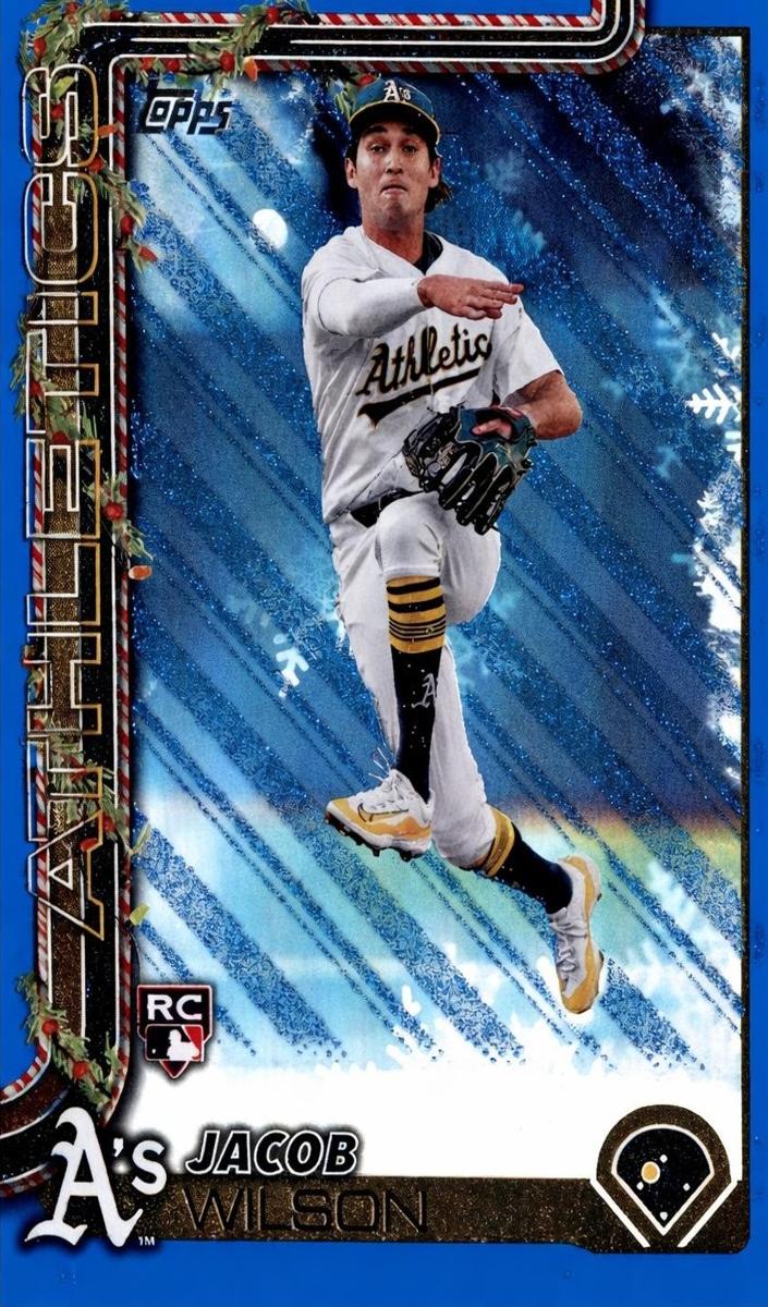 2025 Topps Holiday Baseball Blue Metallic Glitter Holiday Jacob Wilson #H4 PSA 8