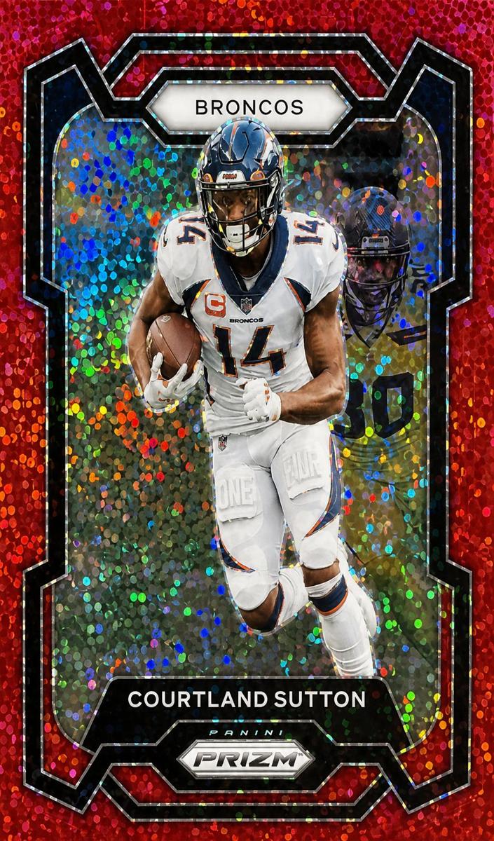 2023 Panini Prizm Football Red Sparkle Courtland Sutton #85 PSA 10