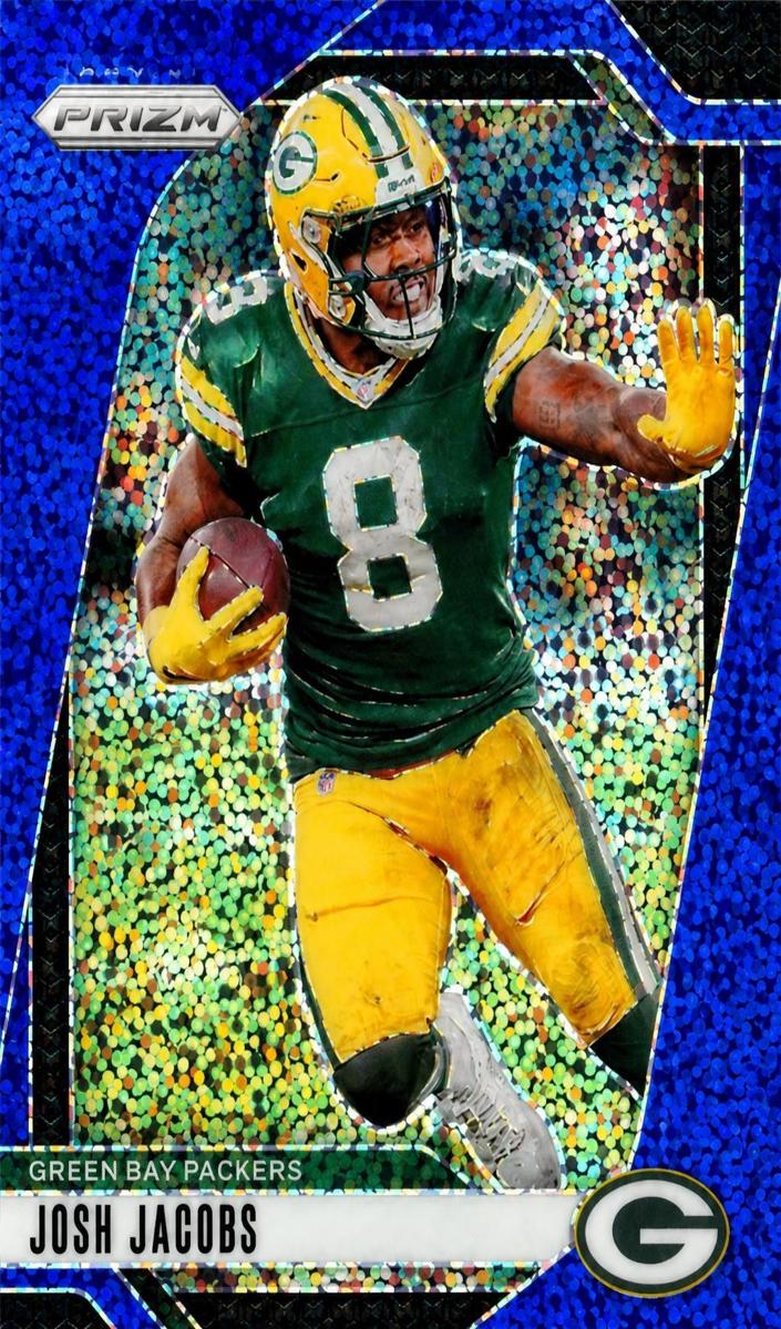 2024 Panini Prizm Football Blue Sparkle Josh Jacobs #102 PSA 9