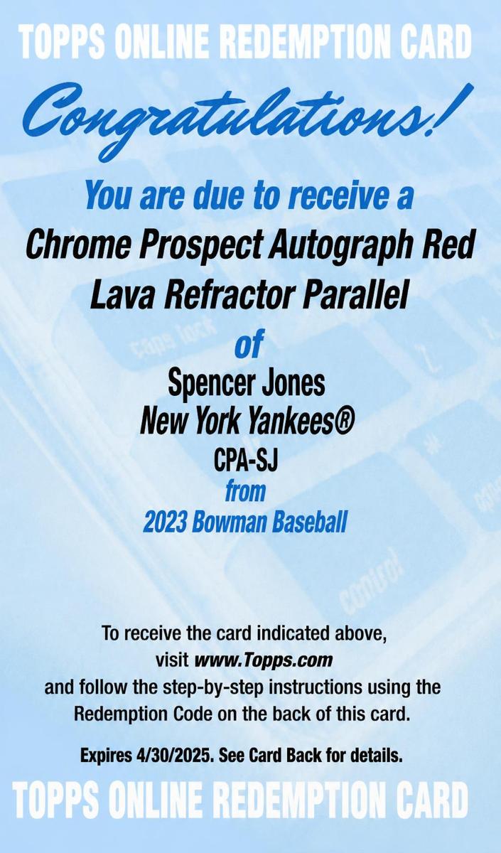 2023 Bowman Chrome Prospects Baseball Red Lava Spencer Jones #CPA-SJ