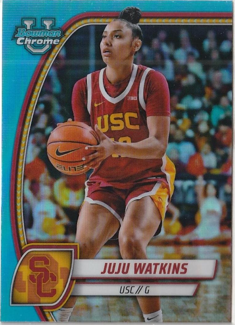 2024 Bowman Chrome University Basketball Sky Blue Refractor Juju Watkins #37