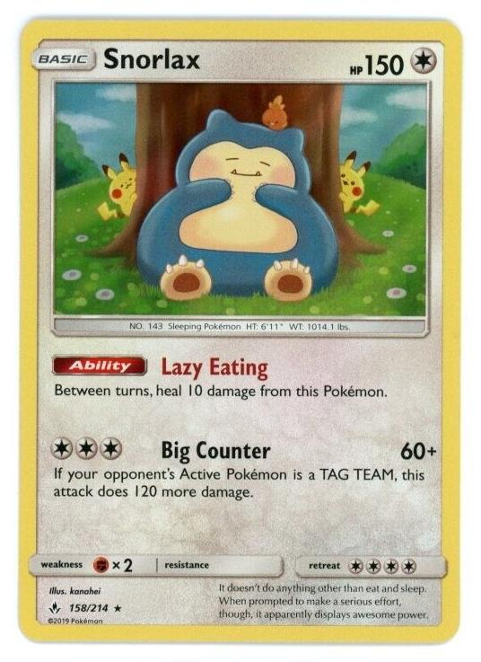 2019 Pokemon Sun & Moon Unbroken Bonds Snorlax #158 PSA 10