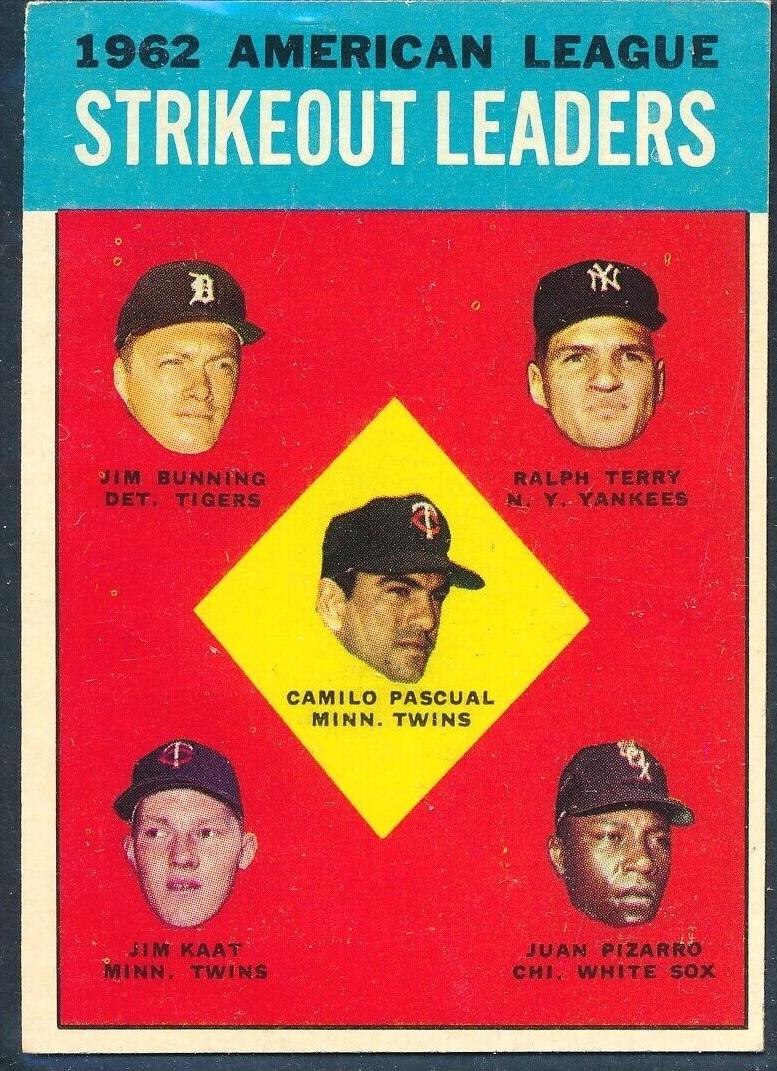 1963 Topps Baseball A.L. Strikeout Leaders #10