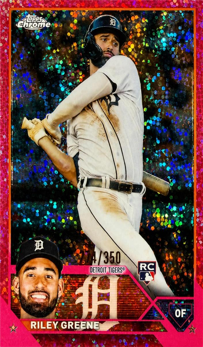 2023 Topps Chrome Baseball Magenta Speckle Riley Greene #182 PSA 9