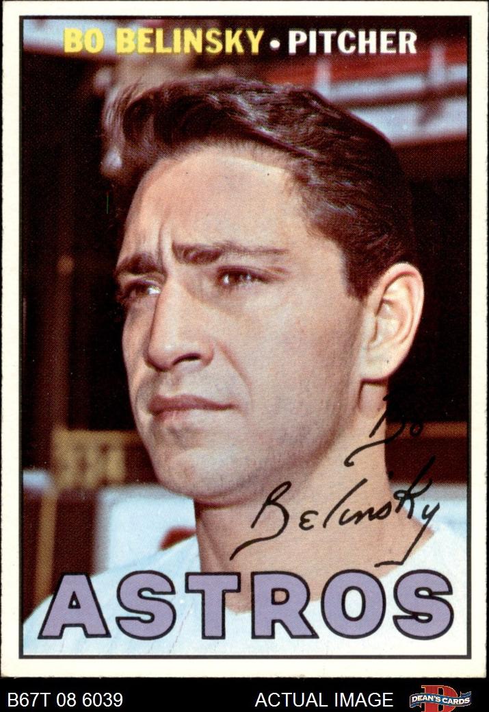 1967 Topps Baseball Complete Stats Bo Belinsky #447 PSA 8