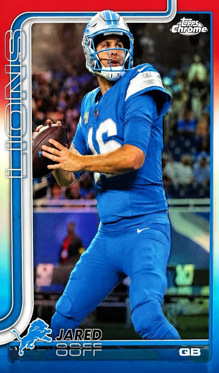 2025 Topps Chrome Football Red White and Blue Refractor Jared Goff #102