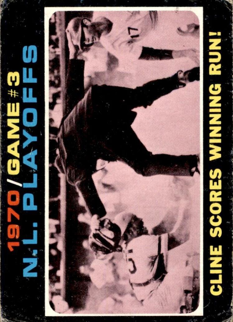 1971 Topps Baseball Cline Scores Winning Run Nl Playoff Game 3 #201