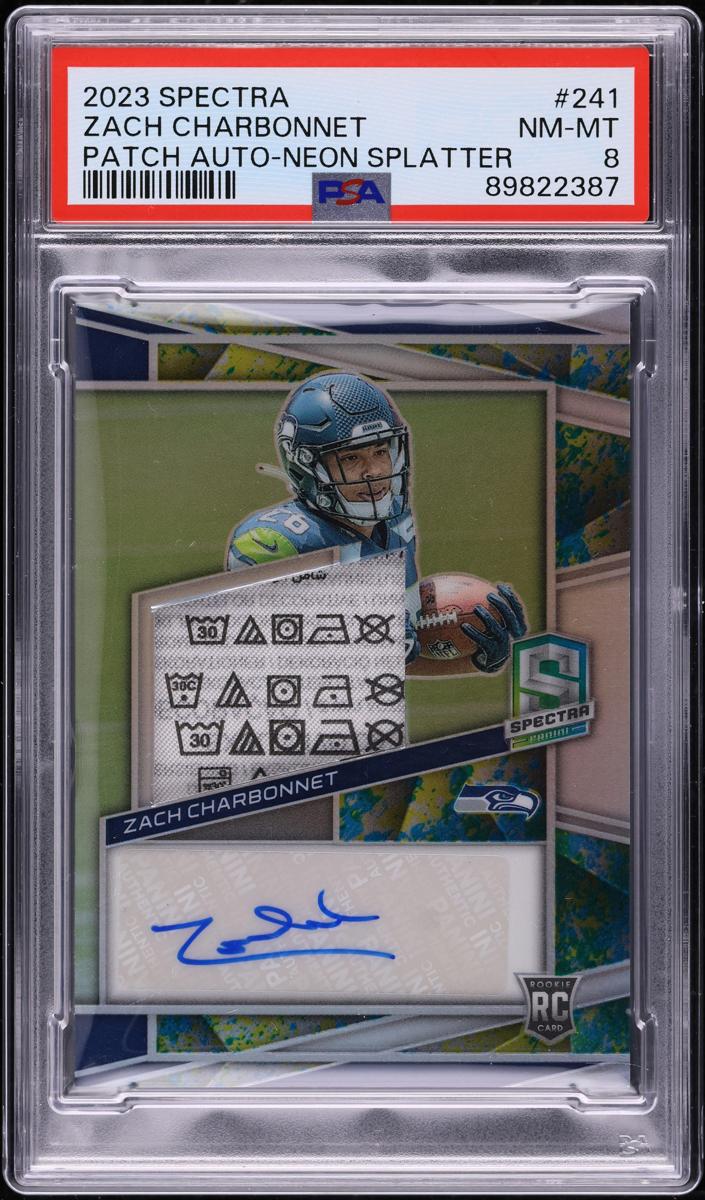 2023 Panini Spectra Football Neon Splatter Zach Charbonnet #241 PSA 8