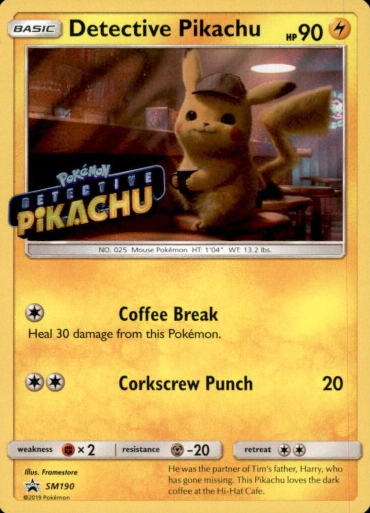 2019 Pokemon Sun & Moon Black Star Promo Detective Pikachu #SM190