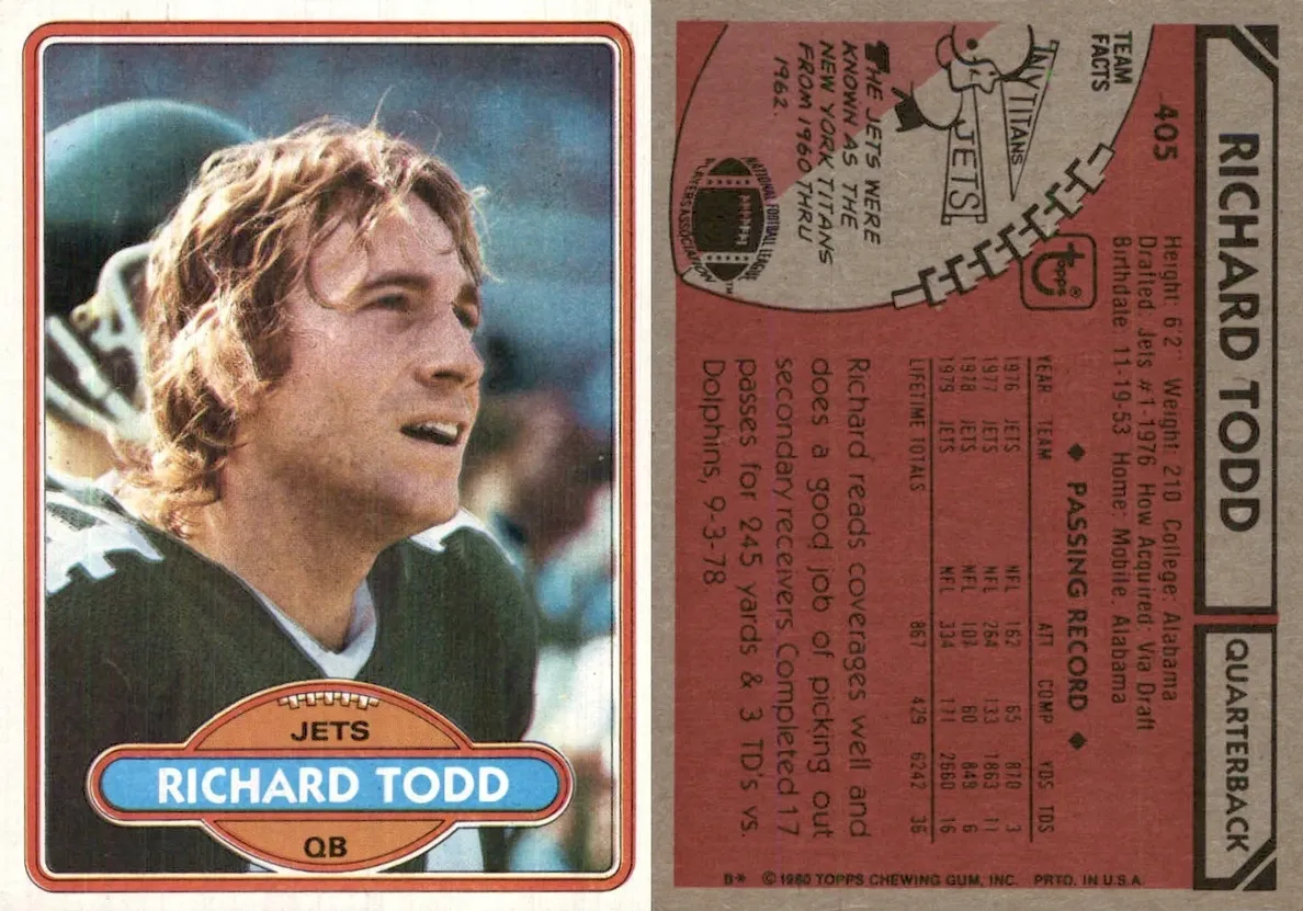 1980 Topps Football Richard Todd #405