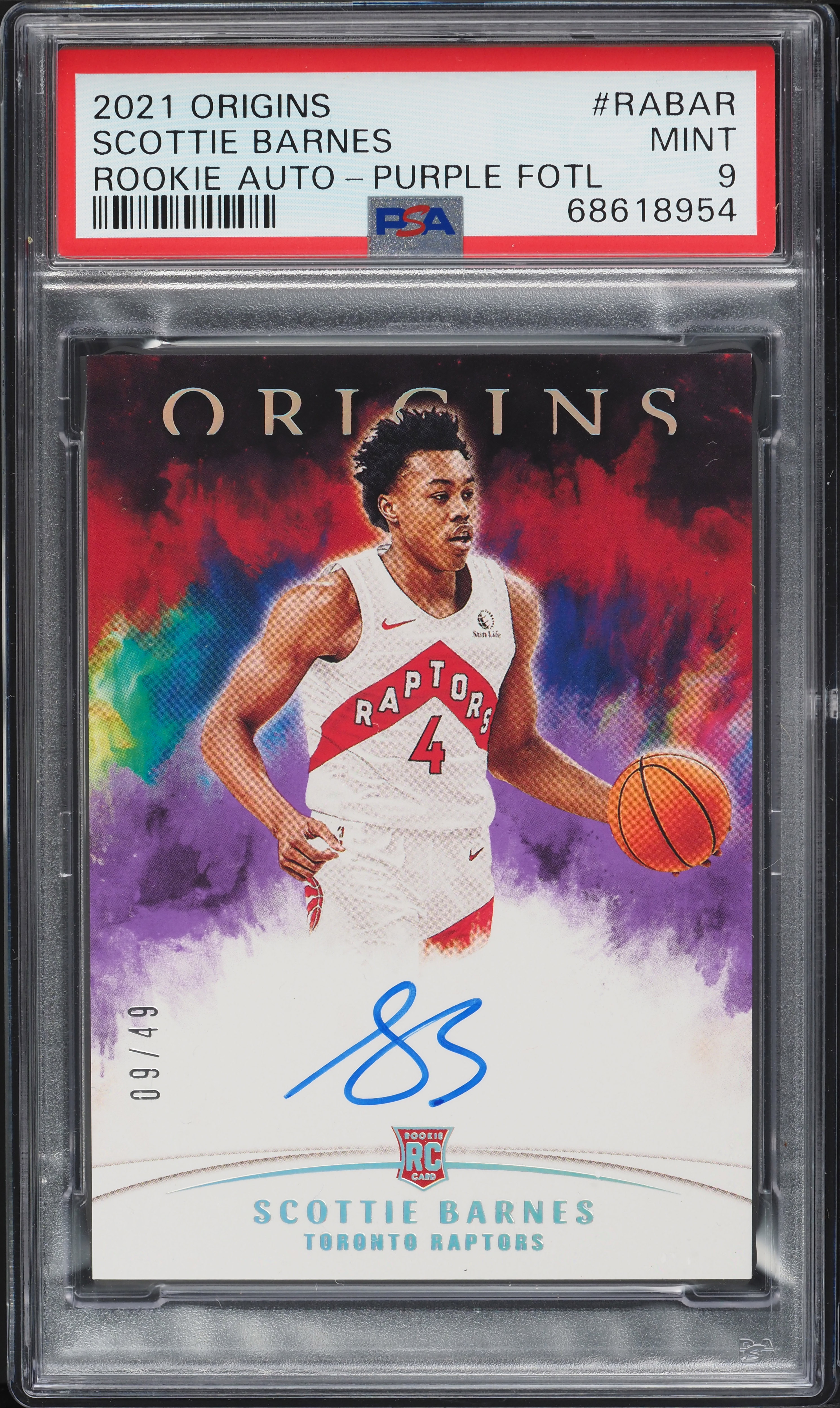2021 Panini Origins Basketball Purple FOTL Scottie Barnes #RA-BAR PSA 8.5