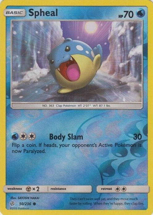 2019 Pokemon Sun & Moon Cosmic Eclipse Reverse Foil Spheal #50