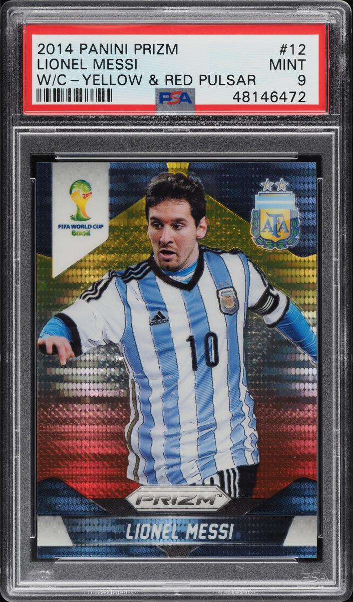 2014 Panini Prizm World Cup Soccer Yellow and Red Pulsar Lionel Messi #12