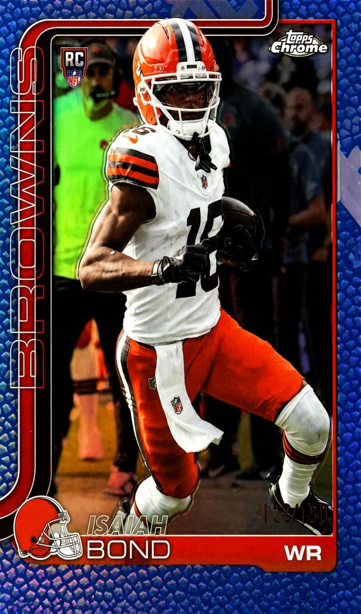 2025 Topps Chrome Football Football Leather Blue Refractor Isaiah Bond #341