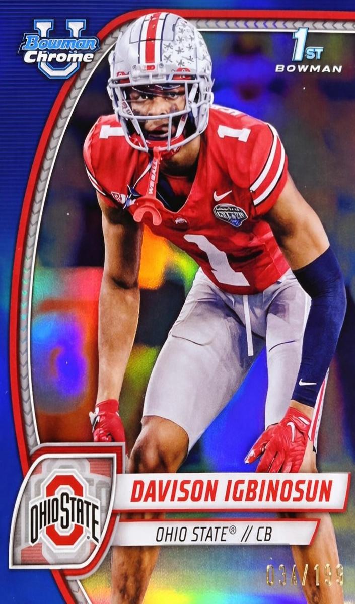 2024 Bowman Chrome University Football Blue Refractor Davison Igbinosun #54