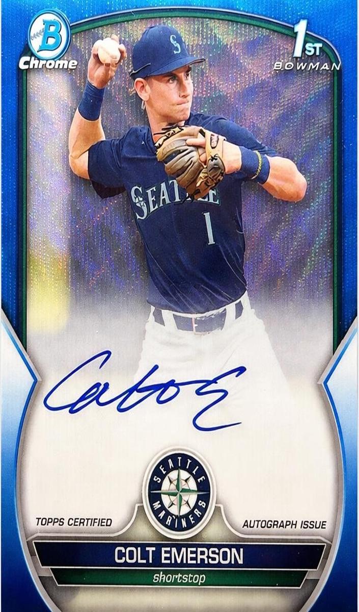2023 Bowman Draft Chrome Baseball Blue Wave Colt Emerson #CDA-CE