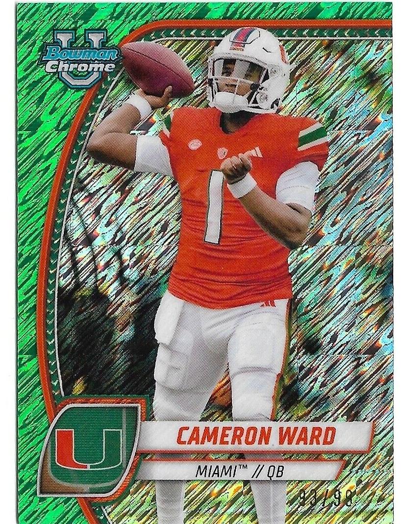 2024 Bowman Chrome University Football Shimmer Green Refractor Cameron Ward #38