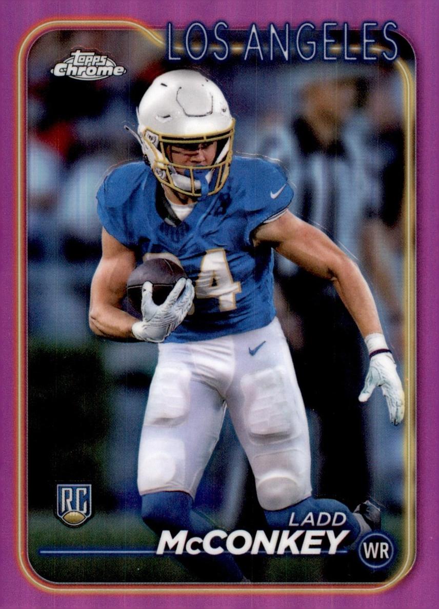 2024 Topps Chrome Football Pink Refractor Ladd McConkey #212 PSA 10