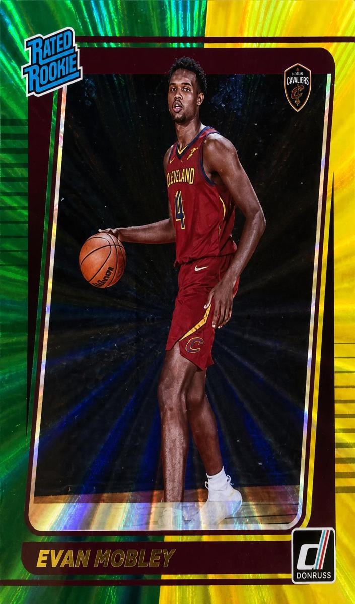 2021 Panini Donruss Basketball Holo Green & Yellow Laser Evan Mobley #225 PSA 9