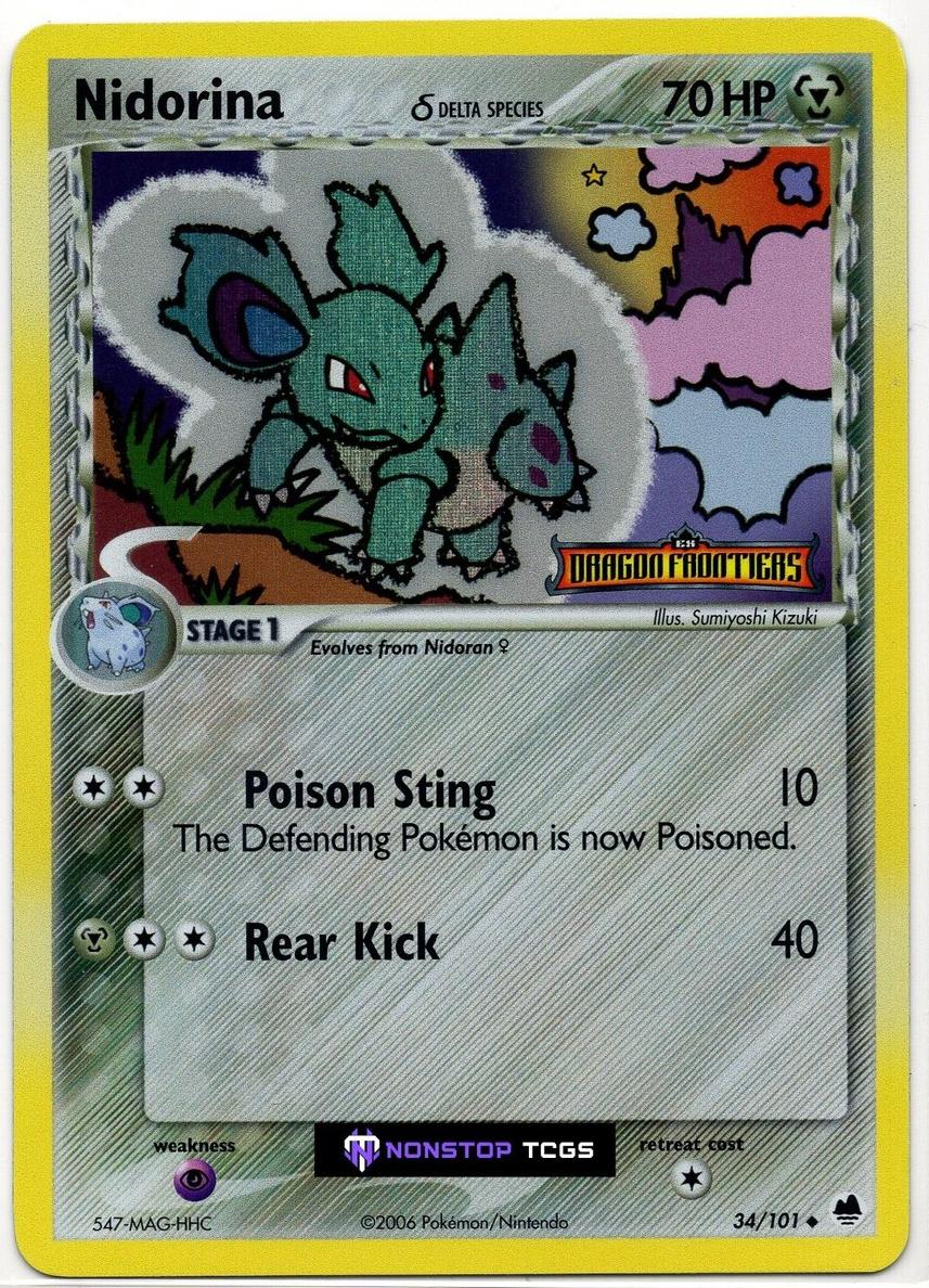 2006 Pokemon EX Dragon Frontiers Reverse Holo Nidorina #34 PSA 8