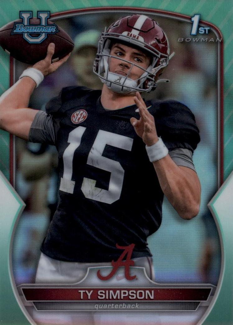 2022 Bowman Chrome University Football Aqua Refractor Ty Simpson #80