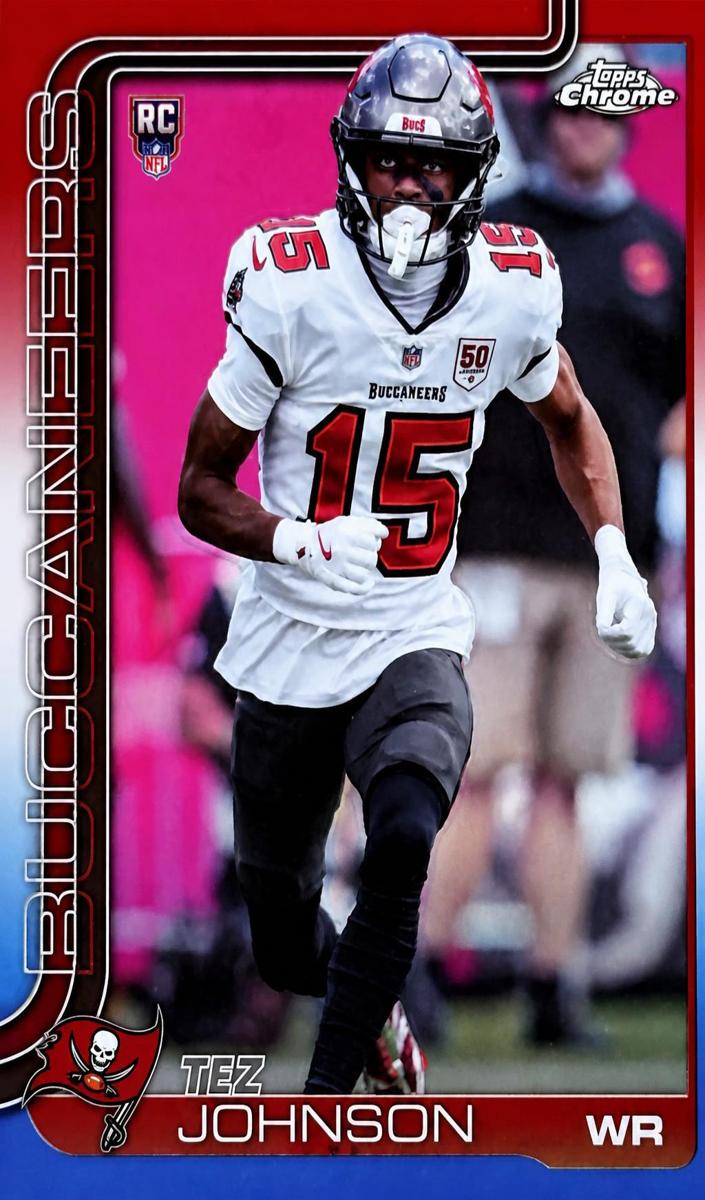 2025 Topps Chrome Football Red White and Blue Refractor Tez Johnson #342