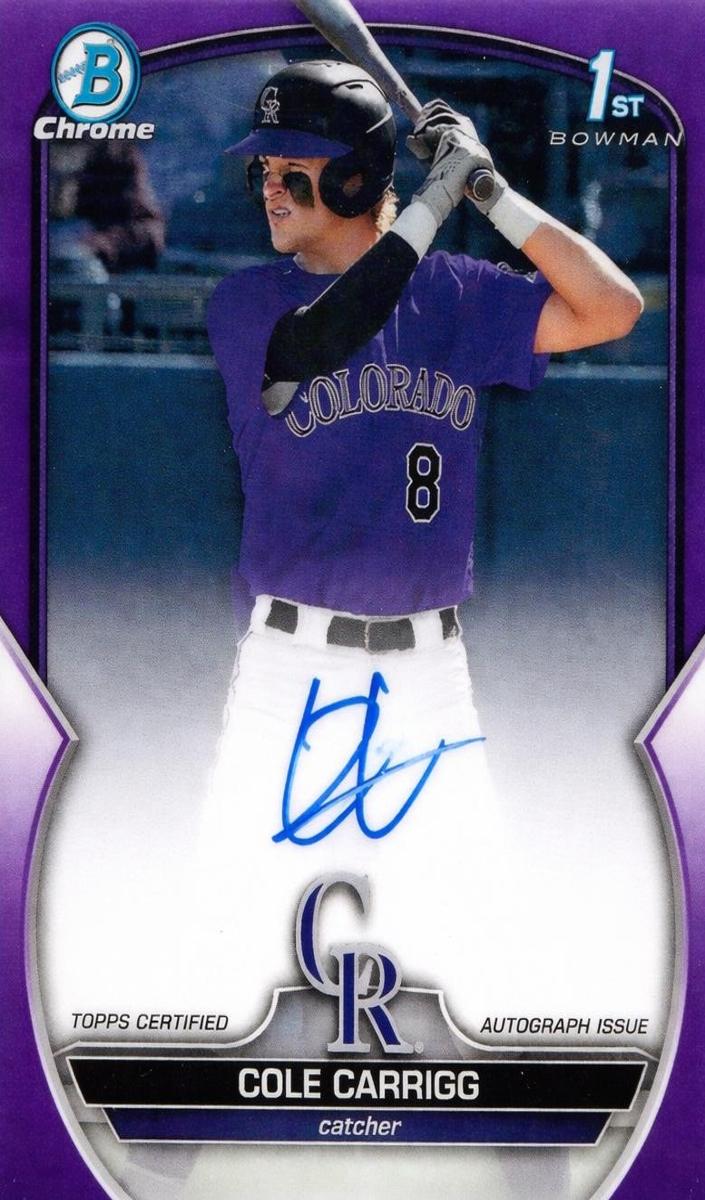 2023 Bowman Draft Chrome Baseball Purple Cole Carrigg #CDA-CC