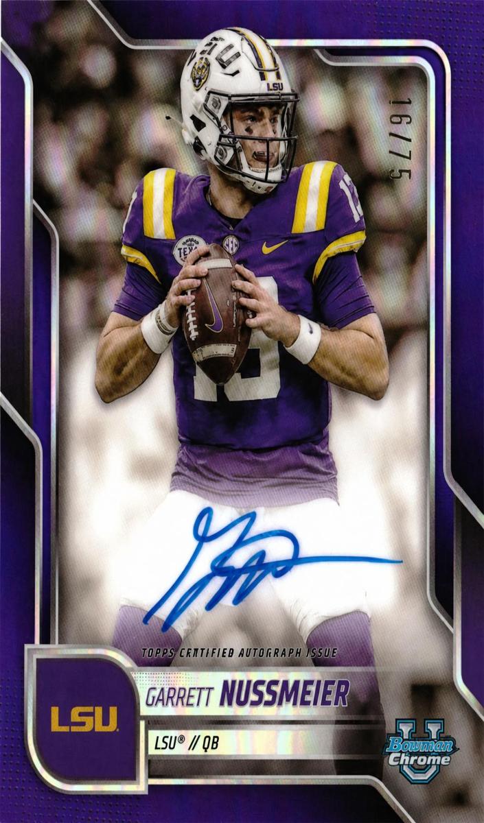 2025 Bowman Chrome University Football Purple Refractor Garrett Nussmeier #BCA-GN PSA 9