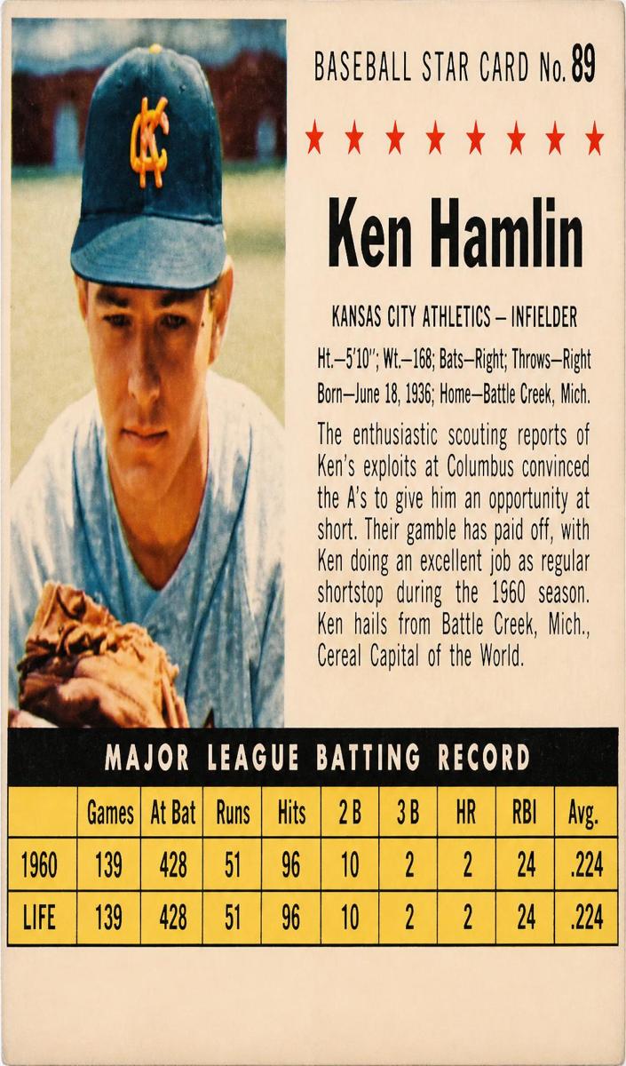 1961 Post Cereal Baseball Ken Hamlin #89 PSA 8.5
