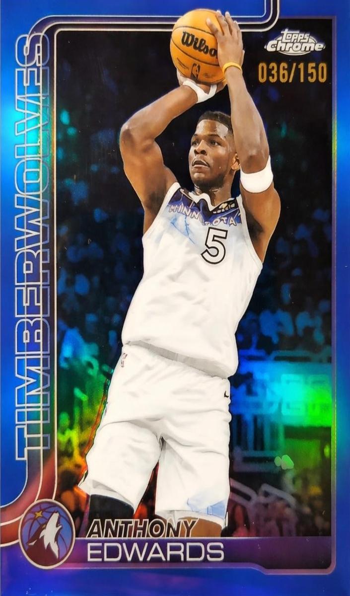 2025 Topps Chrome Basketball Blue Refractor Anthony Edwards #151