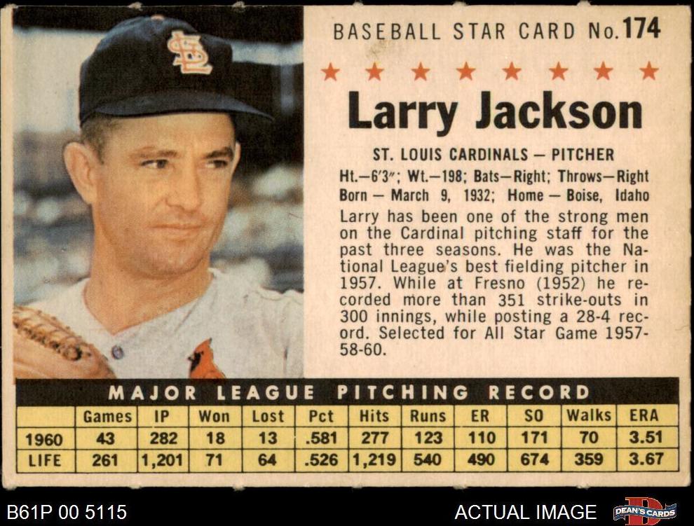 1961 Post Cereal Baseball Perforated Larry Jackson #174