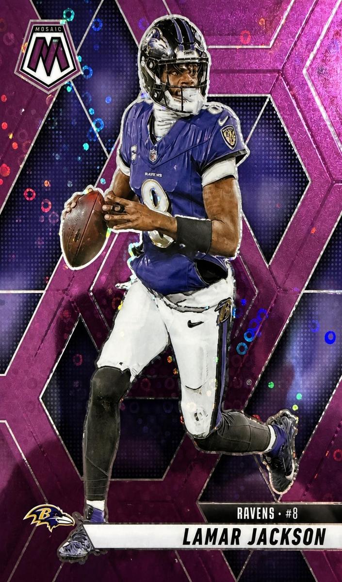2025 Panini Mosaic Football No Huddle Purple Lamar Jackson #3
