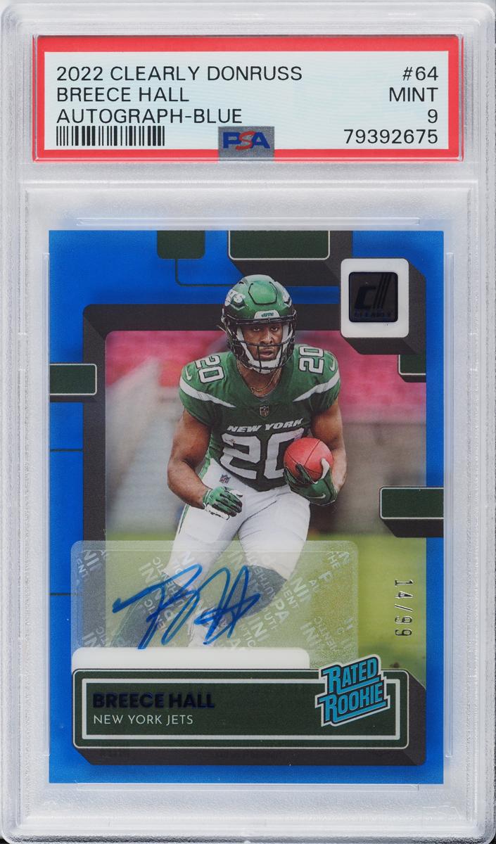 2022 Panini Clearly Donruss Football Blue Breece Hall #64 PSA 8.5