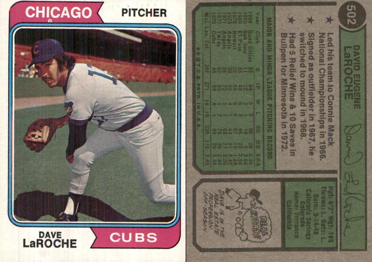 1974 Topps Baseball Dave LaRoche #502