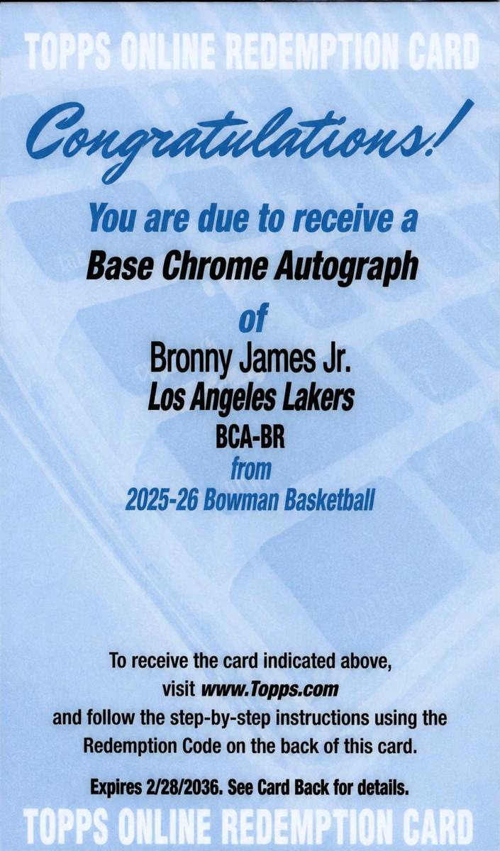 2025 Bowman Basketball Bronny James Jr. #BCA-BR