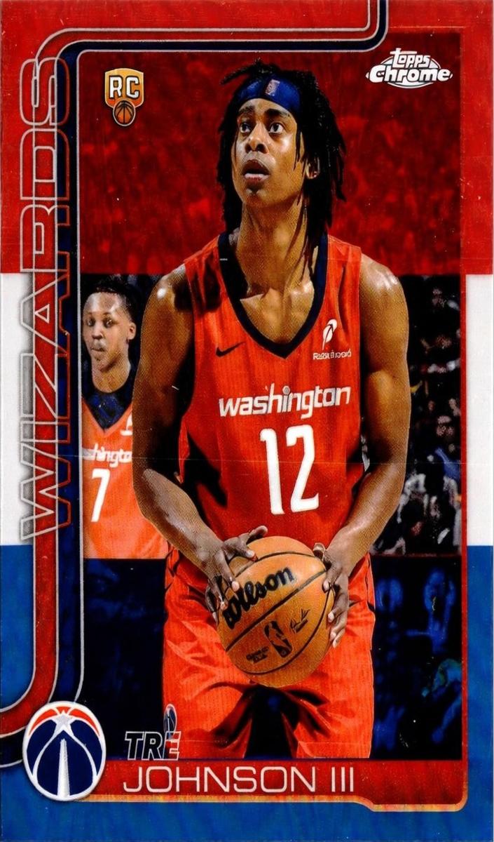 2025 Topps Chrome Basketball Red White and Blue Refractor Tre Johnson III #256 PSA 9