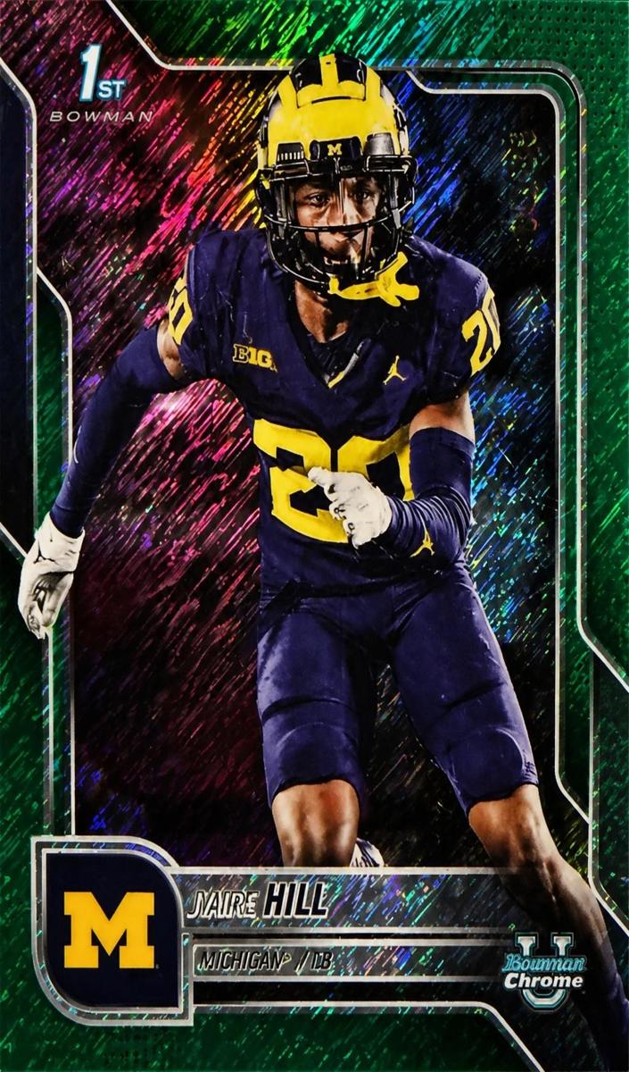 2025 Bowman Chrome University Football Green Shimmer Refractor Jyaire Hill #83