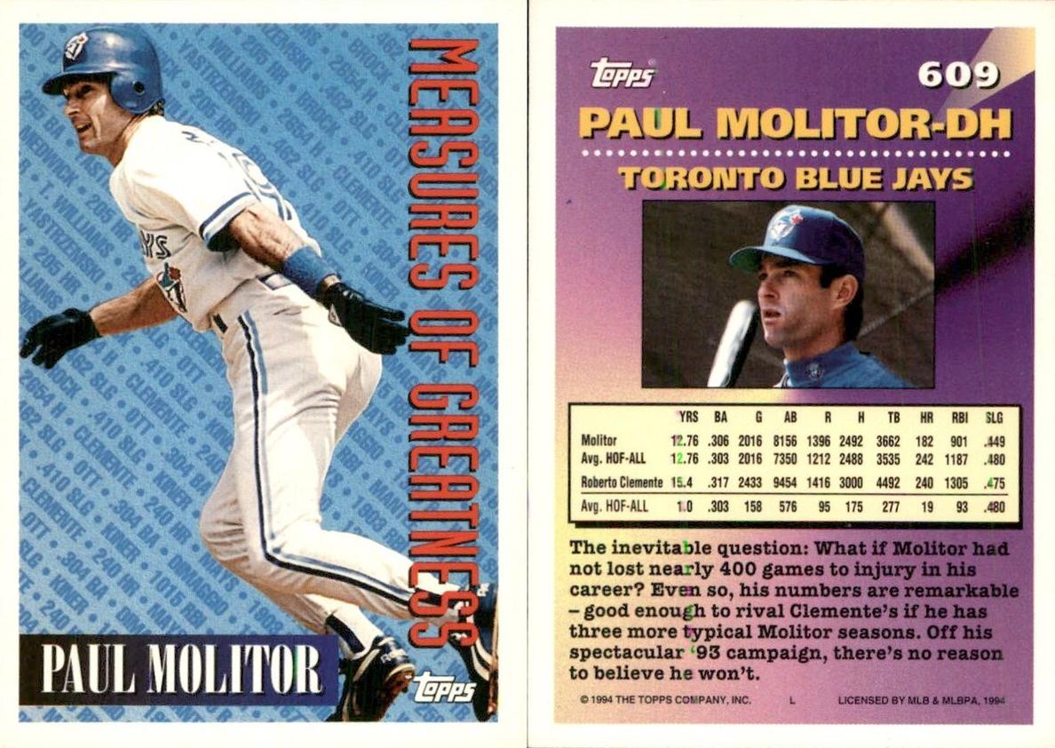 1994 Topps Baseball Paul Molitor #609 PSA 9