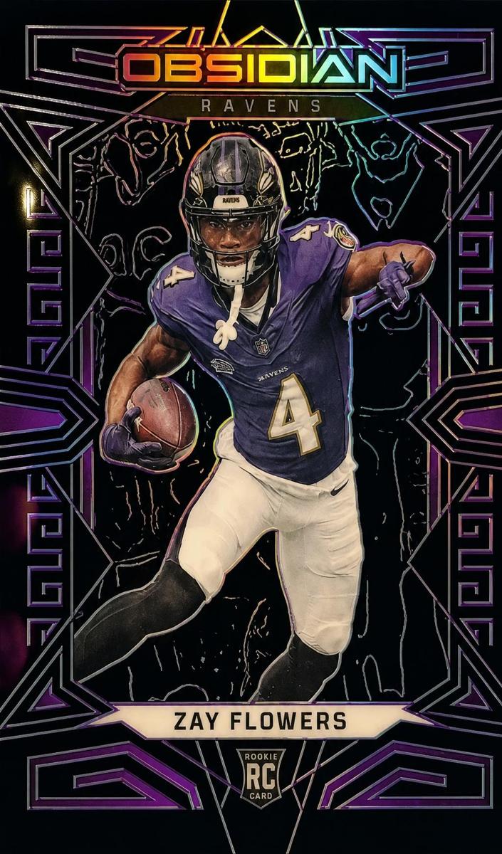 2023 Panini Obsidian Football Electric Etch Purple Zay Flowers #107 PSA 10